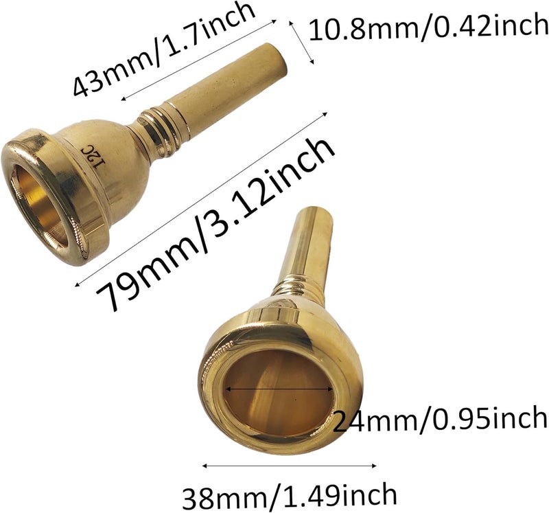 AUXBC 12C Gold Plated Trombone Mouthpiece, Baritone and Euphonium Mouthpiece, Ideal for Students, Beginner and Professionals - Image 2
